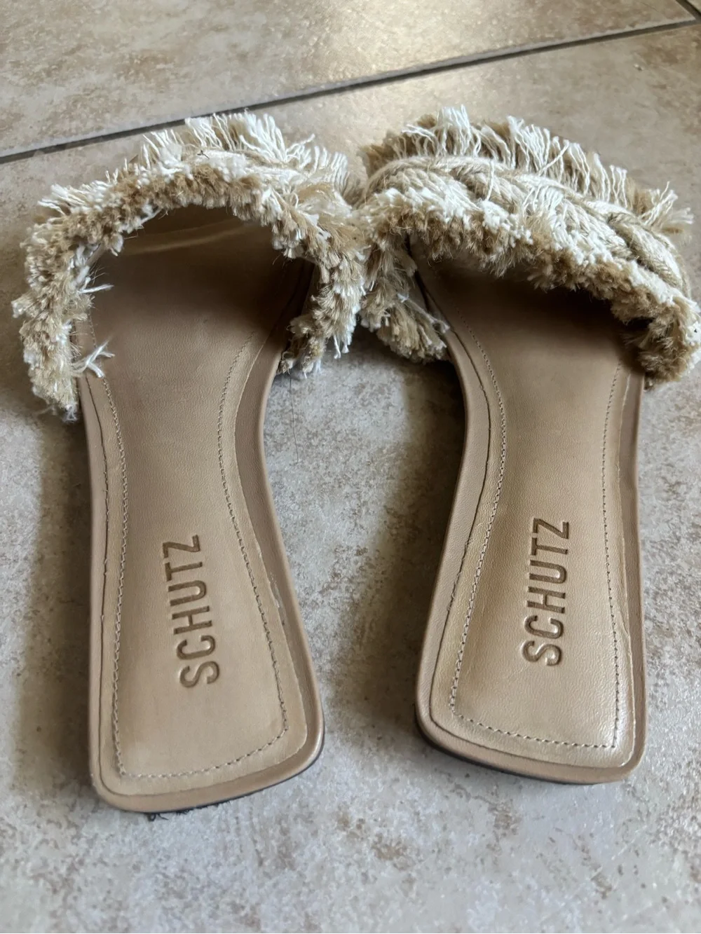SCHUTZ Beige Braided Fringe Sandals
